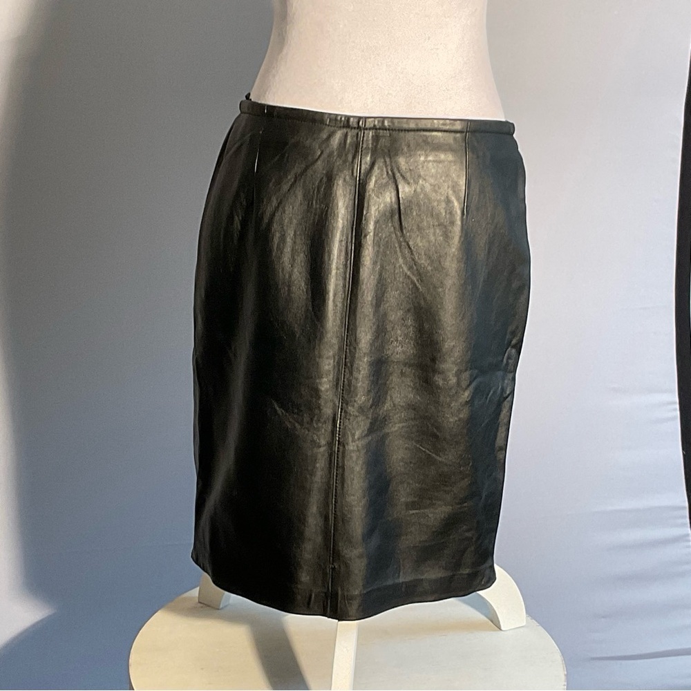 Express Genuine Leather Skirt 7/8 Black Midi Zip Front 2-Way Zipper - Picture 11 of 16